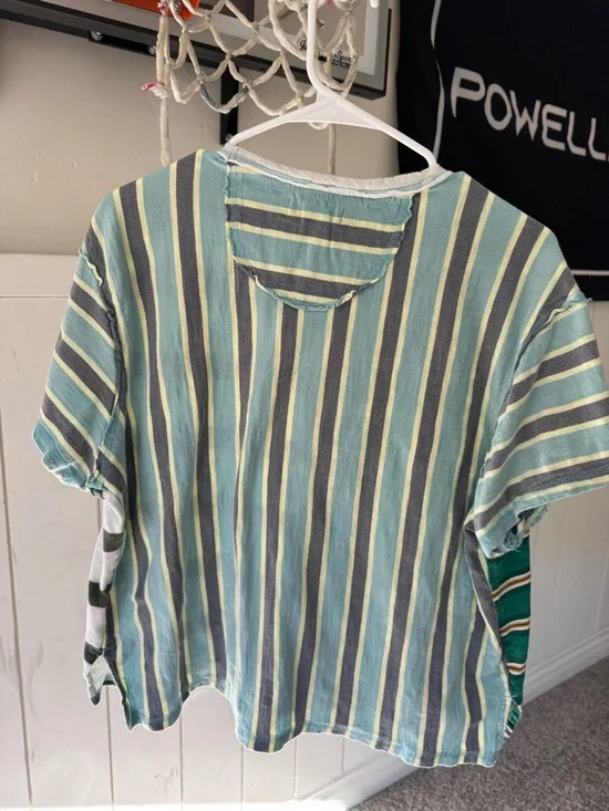 We The Free Green, White & Olive Striped Patchwork Tee - Picture 3 of 3